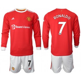 Koszulka Manchester United Cristiano Ronaldo 7 Dziecięcy Domowe Stroje Piłkarskie 2021/22 Długi Rękaw